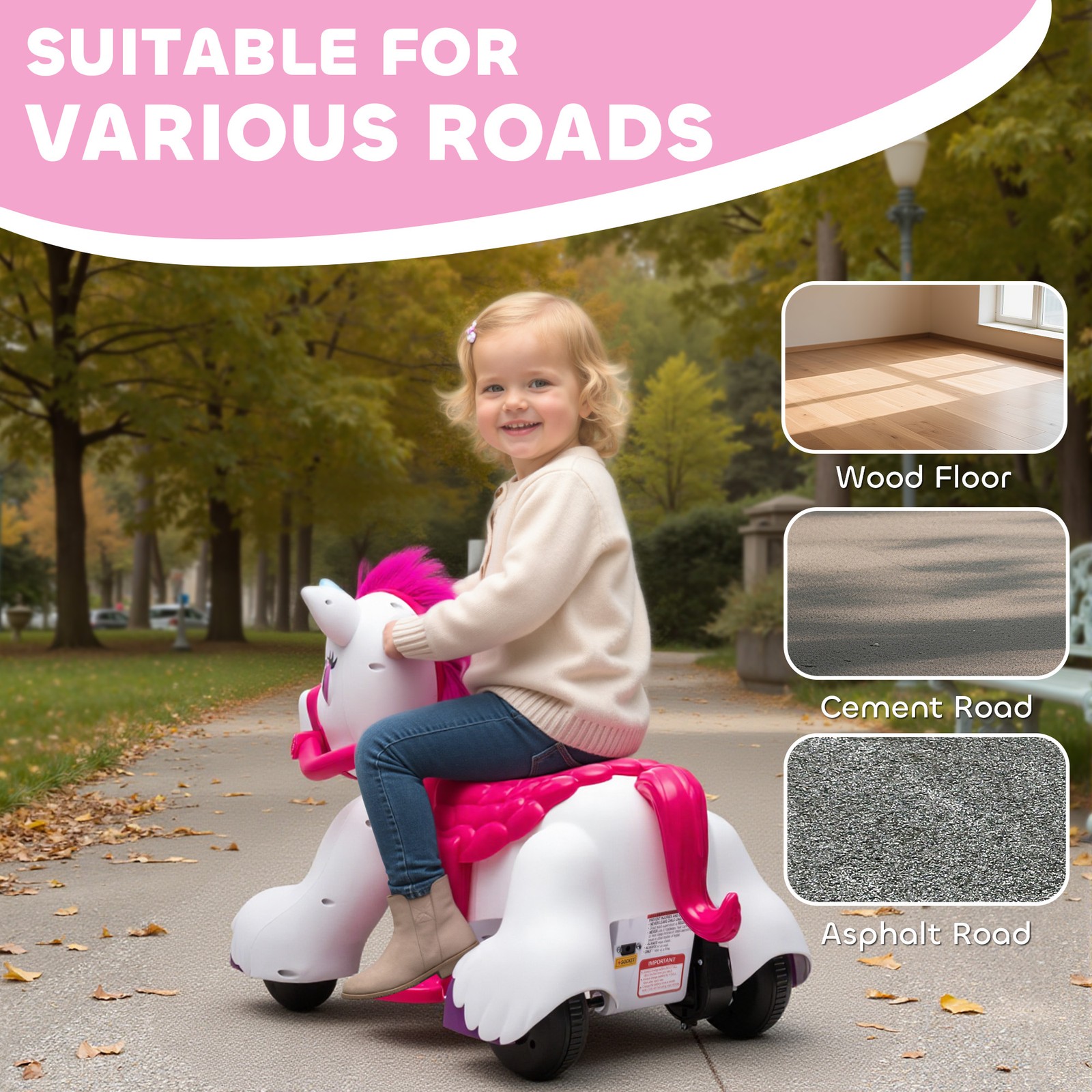 12V Ride On Horse Unicorn, Battery Powered Ride on Toy with Animal Sound, Brown