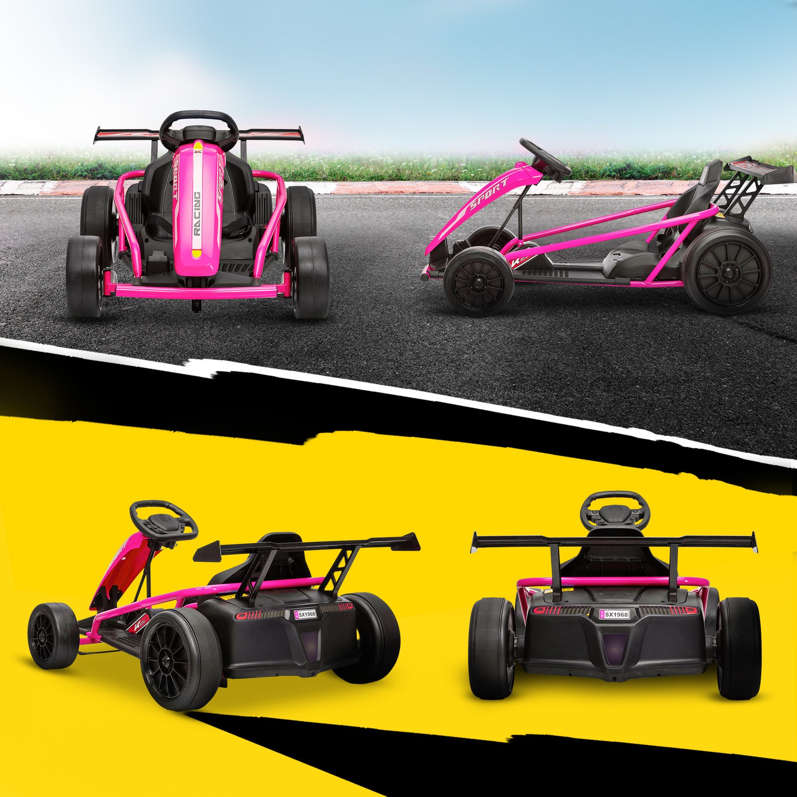 24V 8.1 MPH Electric Drift Kart for Kids with Dual Motors, Pink