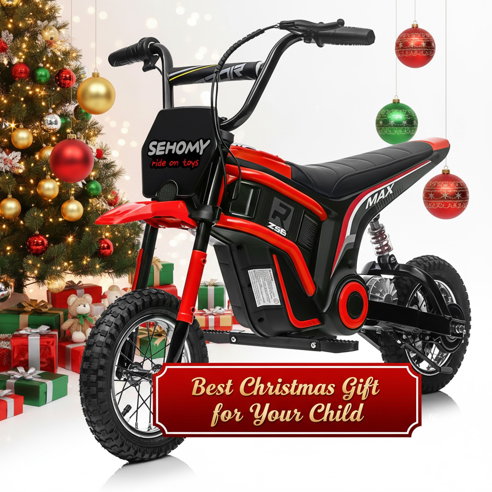 24V 350W Electric Dirt Bike Off-Road Electric Motorcycle Red for Kids 8-12 Years