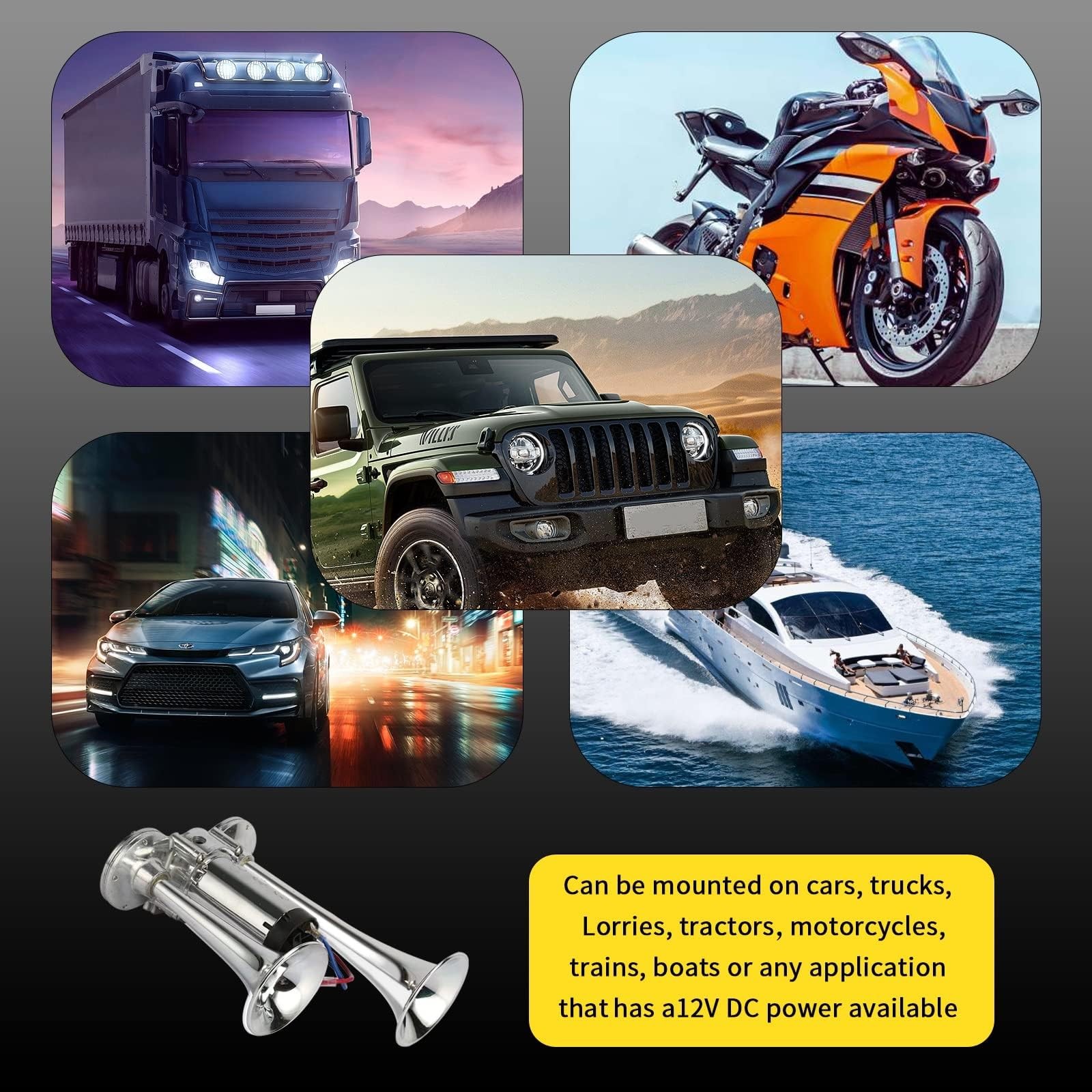 600DB Super Loud Dual Train Horns for Trucks, SUVs, Cars, Boats & Motorcycles…