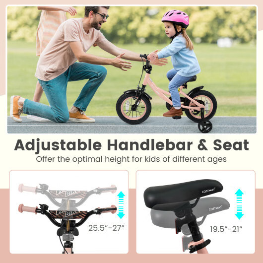 12 Inch Kids Bike Adjustable with Removable Training Wheels Pink for 3-8 Years O