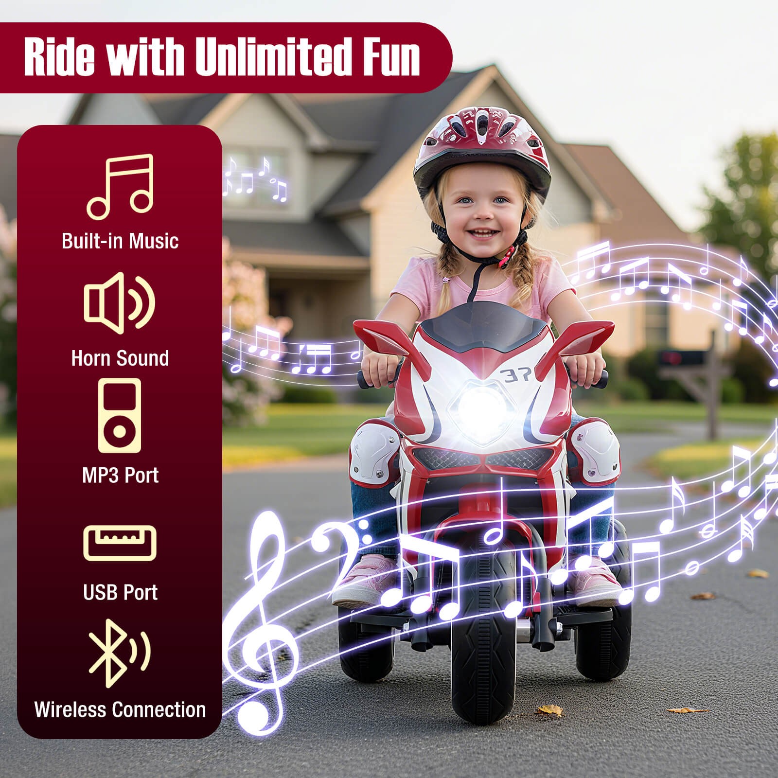 Kids Ride on Motorcycle 6V Battery Powered Mini Electric Motorbike w/ LED Lights