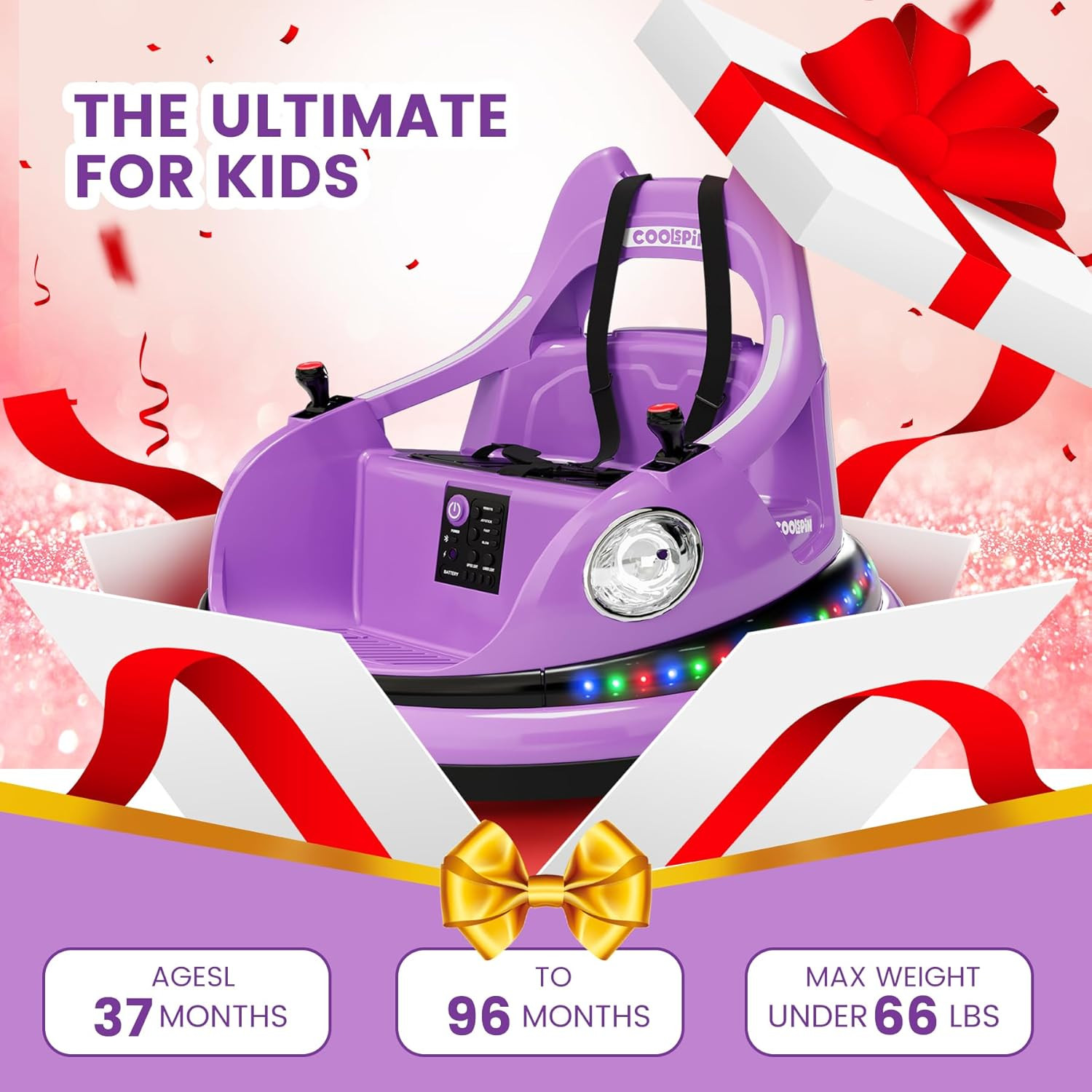 Ride on Bumper Car for Toddlers, 12V Battery Car for Kids W/Parent Remote, 2-Spe
