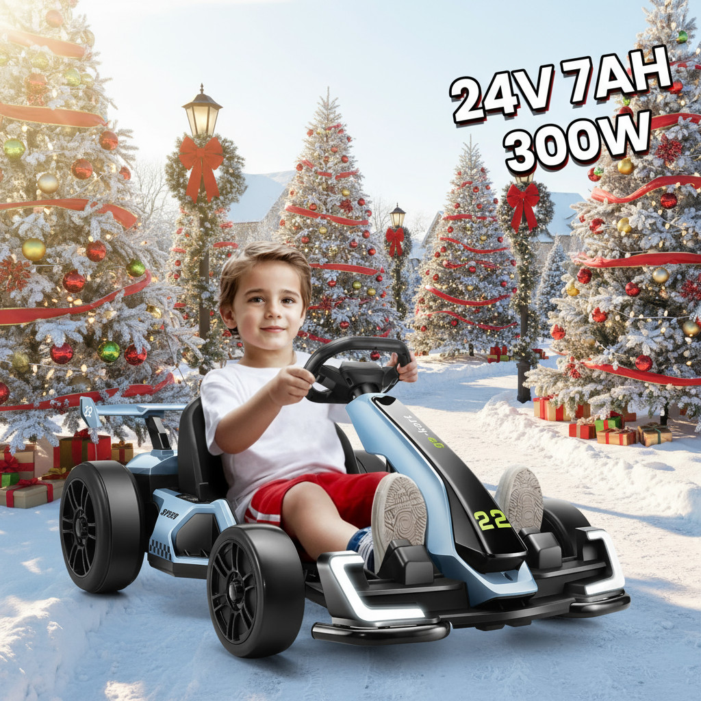 24V Electric Go Kart for Kids 2x150W Motor Drift Kart Adjustable Seat Xmas Gift