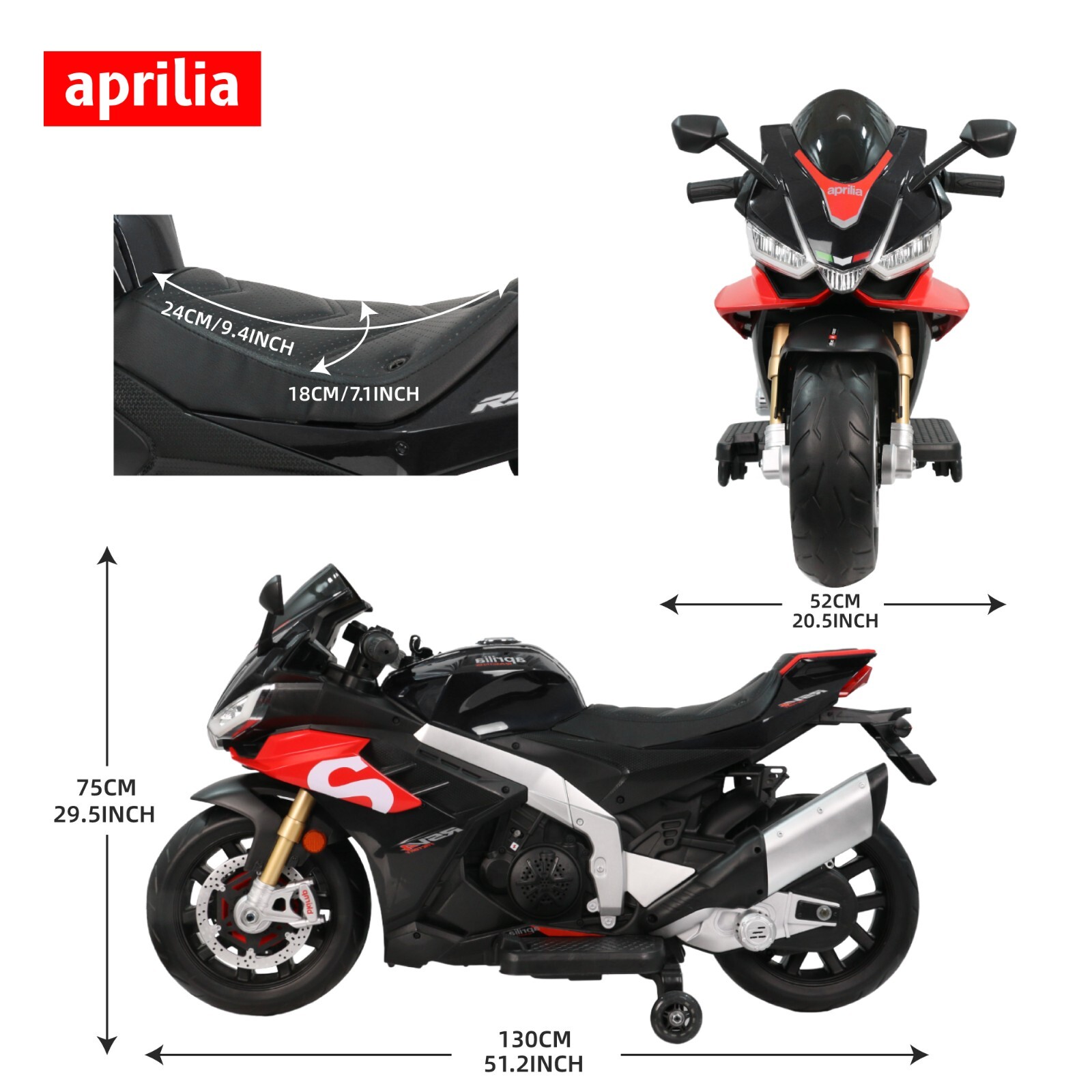 Aprilia 24V Kids Electric Motorcycle 10KMH Dirt Bike Ride on Motorbike LED Light