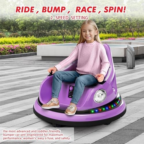 Bumper Car for Kids, 12V Ride on Bumper Car for Toddler with Remote Purple