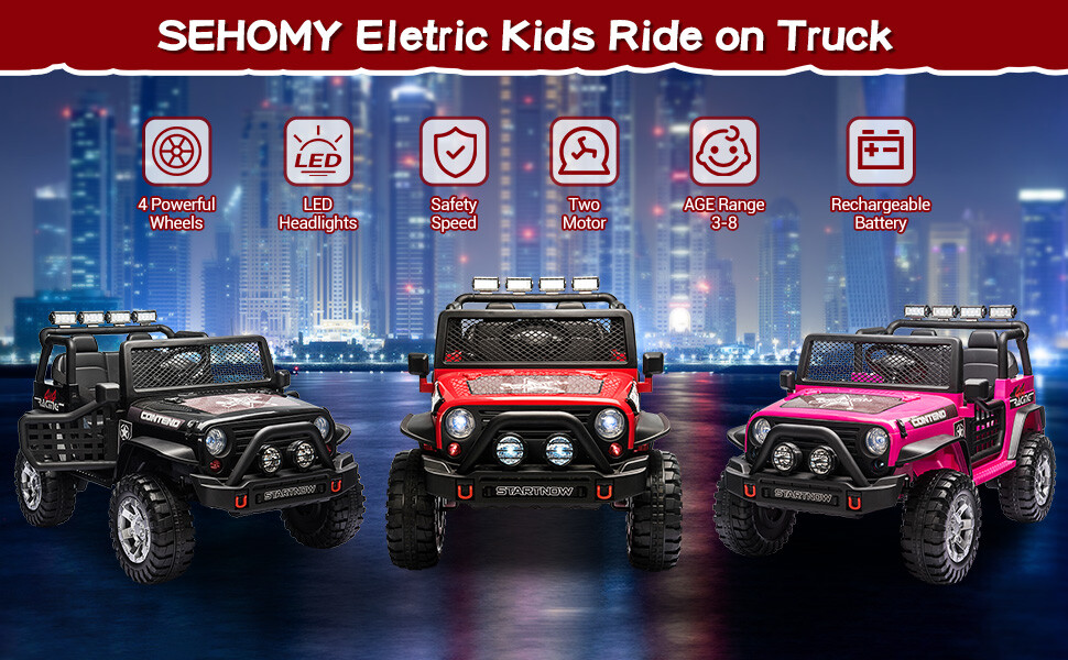 2 Seater Kids Ride On Truck 12V Battery Powered Electric Car Vehicle Jeep RC MP3