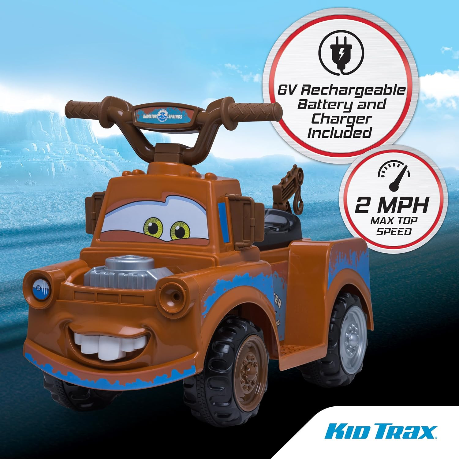 Toddler Disney Cars 3 Tow-Mater Electric Quad Ride-On, Kids 1.5-3 Years Old, 6 V