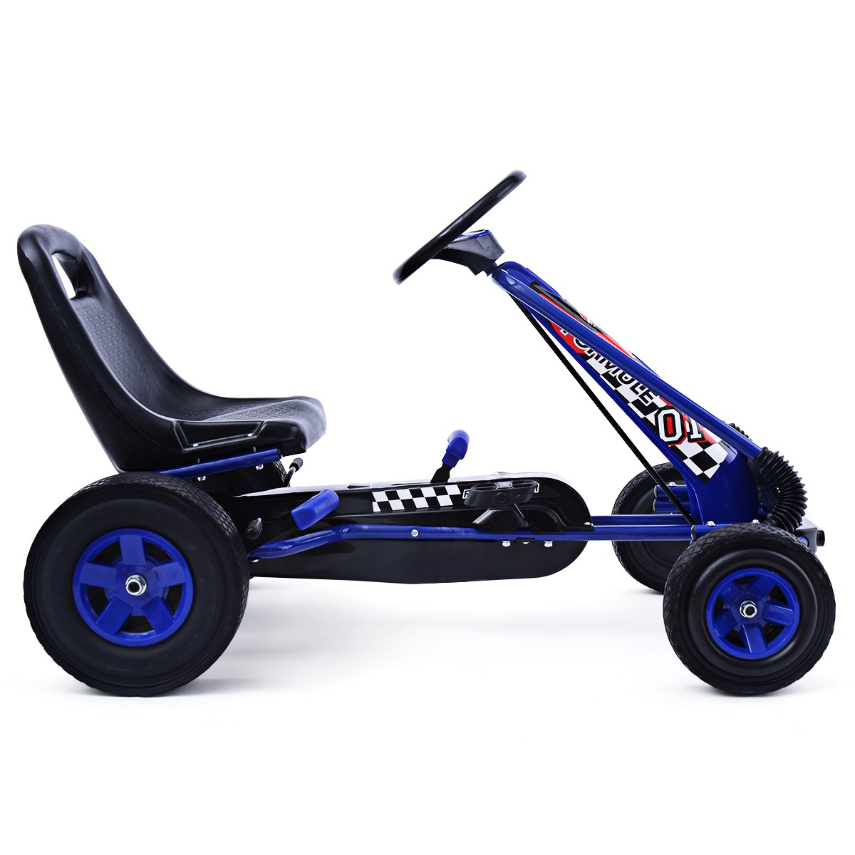 Honeyjoy Go Kart 4 Wheel Pedal Powered Kids Ride On Toy w/ Adjustable Seat Blue