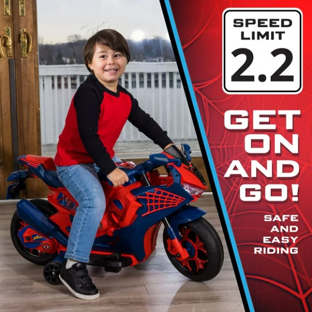 Kids Motorcycle Ride On Spiderman Design 6V Rechargeable Battery Ideal Gift NEW