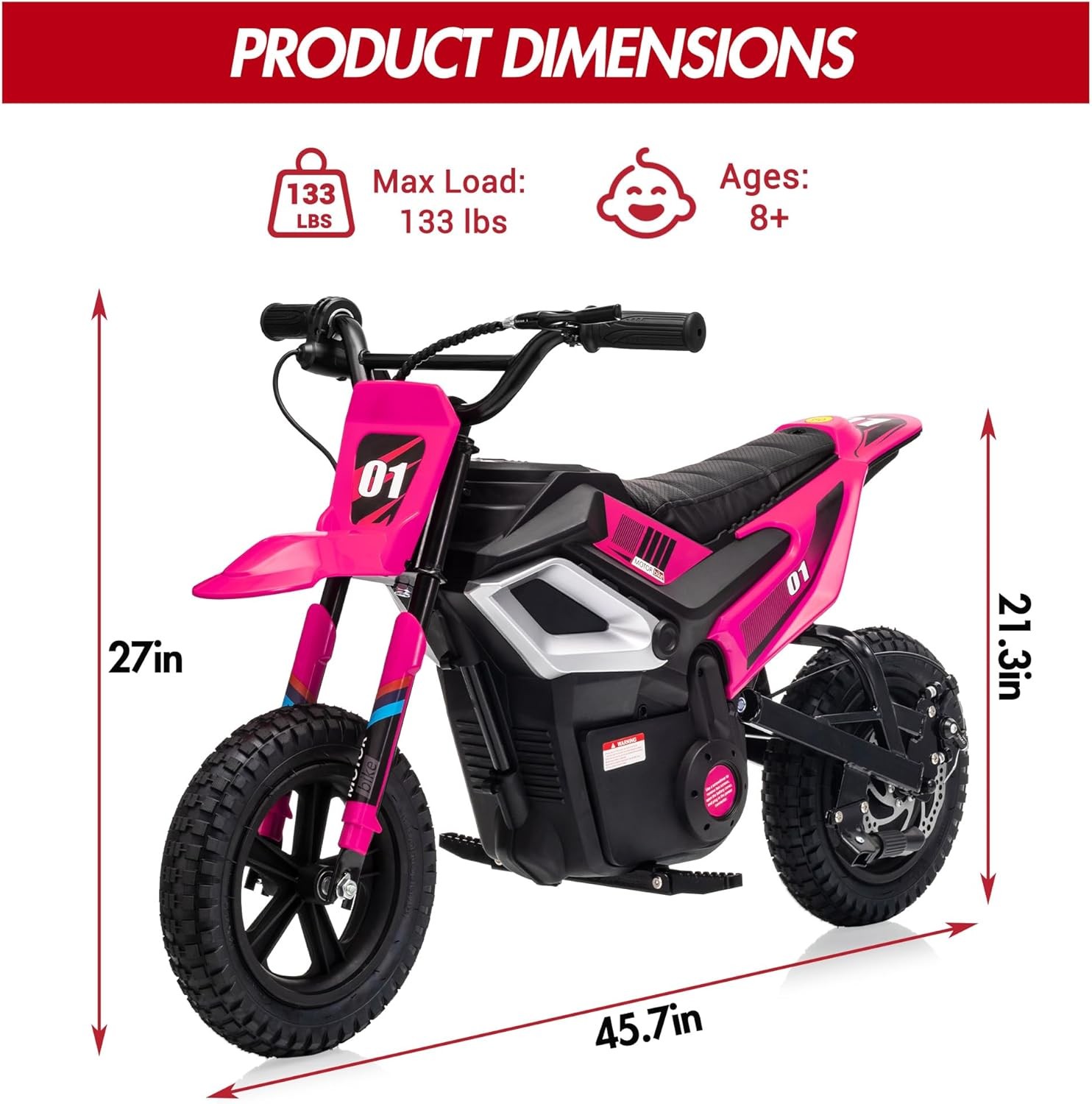24v Ride on Motorcycle for Kids 350w Mini Dirt Bike 14 MPH Rose