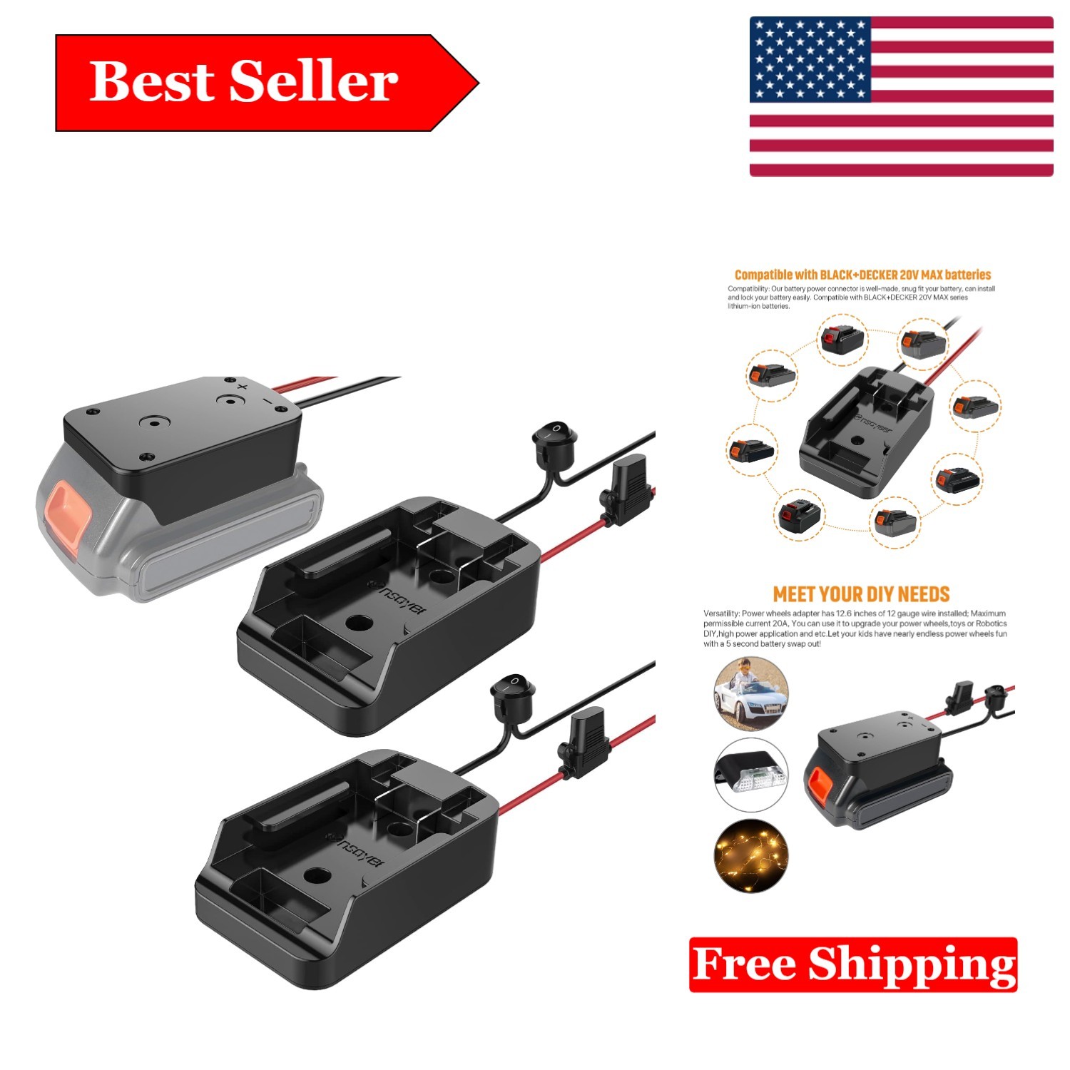 Secure Power Wheel Battery Adapter – Easy Install with Fuse & Switch Included