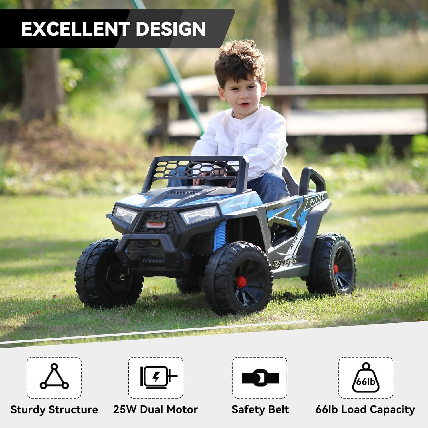 TOBBI 12V Kids Ride on Car, Electric Off-Road UTV Truck w/Headlights Music Horn