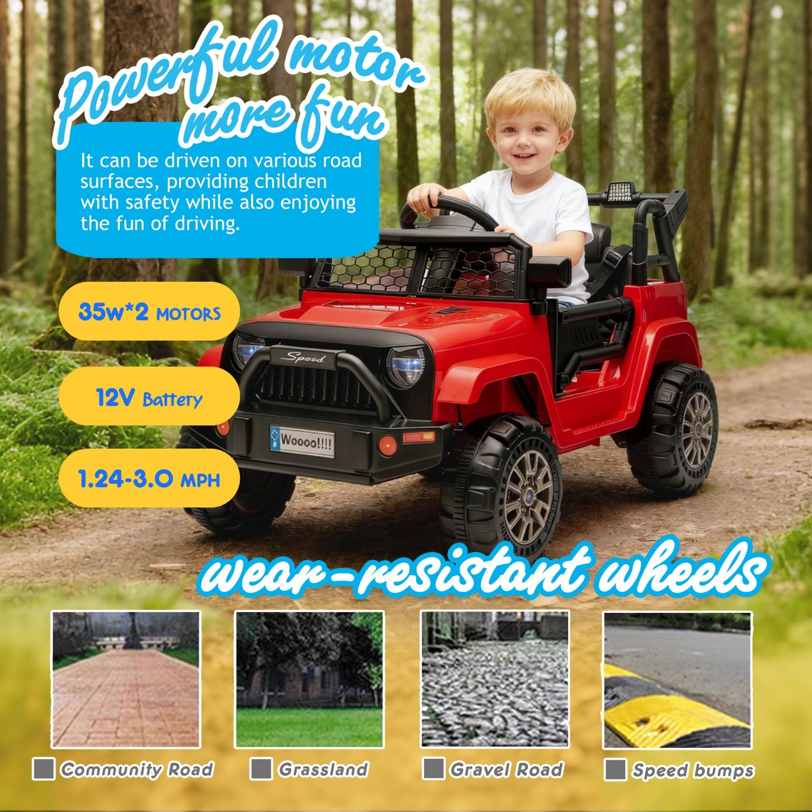 12V Kids Ride On Toys Truck w/Remote, Electric Toddler Ride on Car for Kids, Red