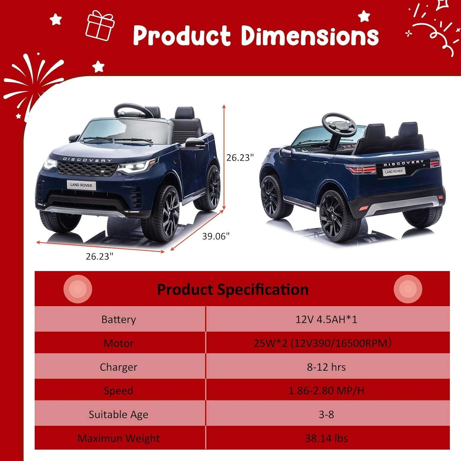 Licensed Land Rover 12V 2-Seater Ride-On Car W/ Parent Remote Control Multicolor