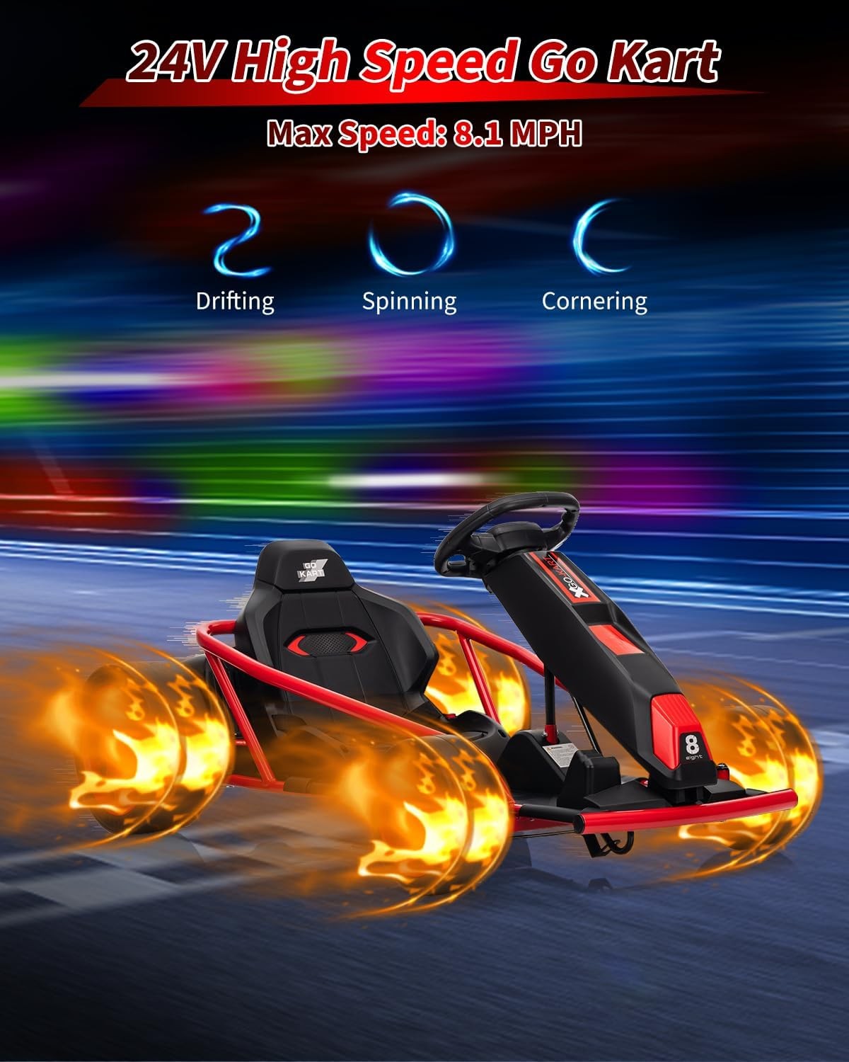 24V Kids Electric Go Kart, Dual 250W Motors, 9Ah Battery, 8MPH Drift Car w Music