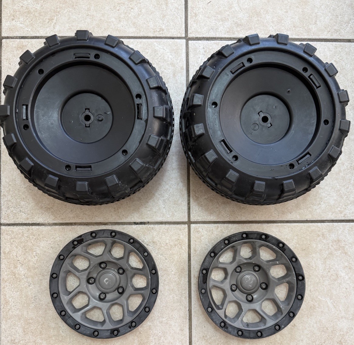 12V Ride on Truck Car Kids Power Wheels Rear Wheels With Hubcaps Set Used