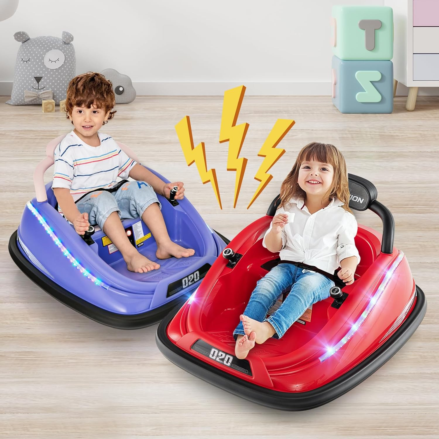 Bumper Car for Toddlers, 12V Kids Electric Ride on Toy with Remote Control, Batt