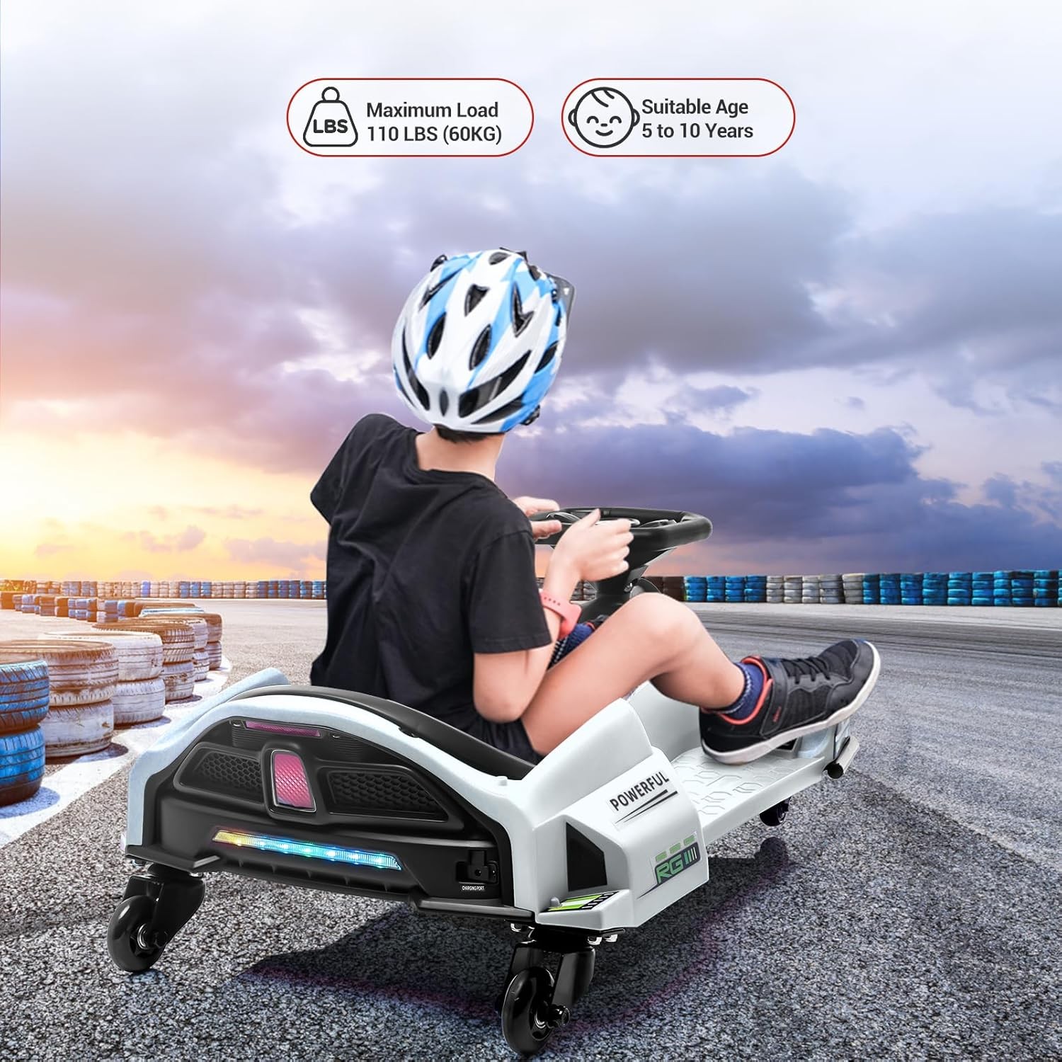 Drifting Car for Kids,45W Brushless Quiet Motor,Fast 5 Mph Electric Ride on Car