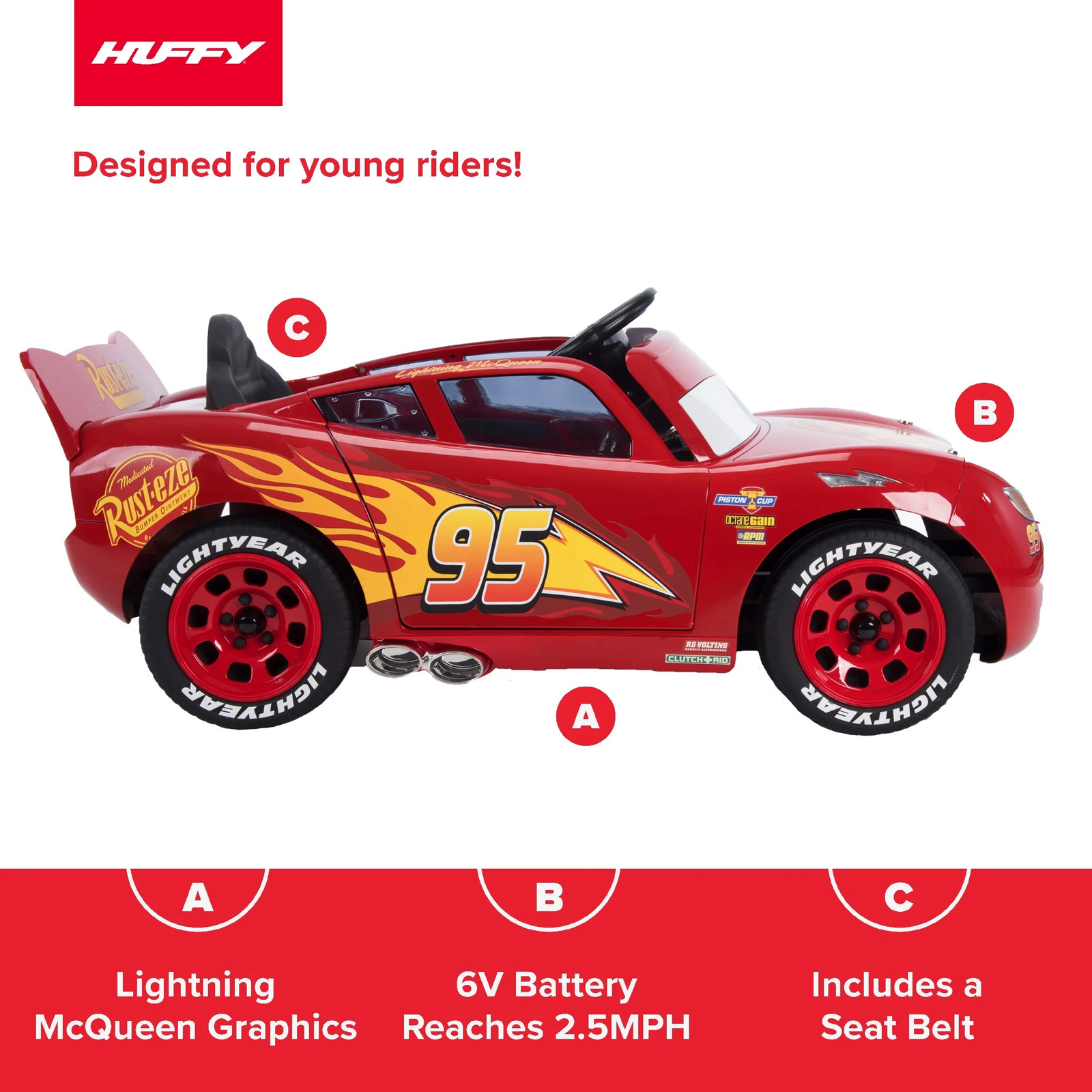 Huffy Disney Lightning McQueen 6V Battery-Powered Ride-On for Kids 3+