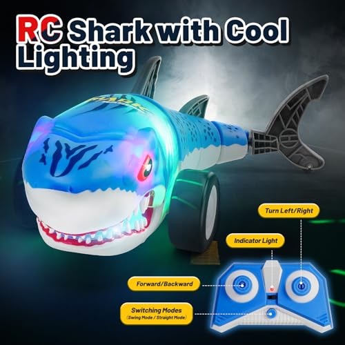 Shark Remote Control Car for Kids,2.4Ghz Electric RC Shark Toys with Glowing