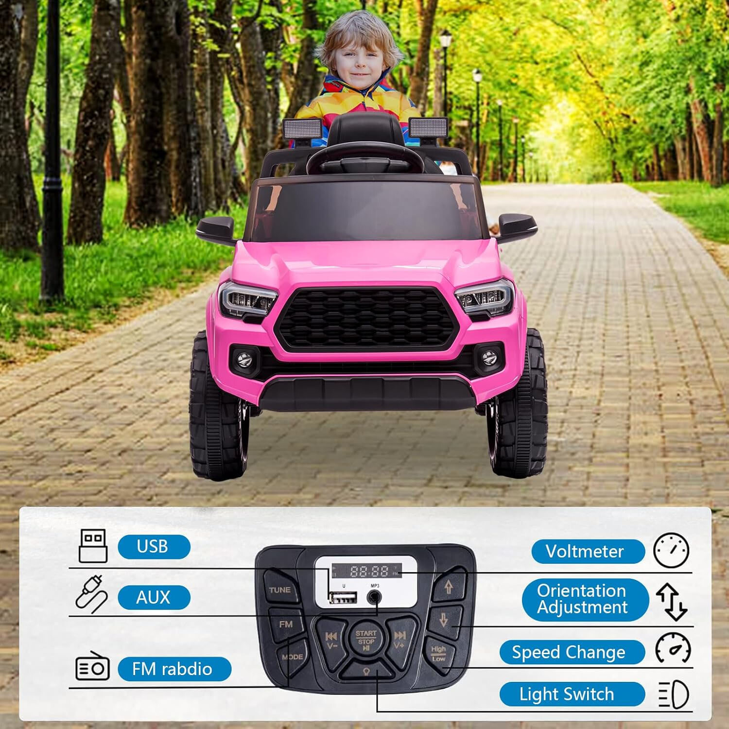 12V Kids Ride-On Car With Parent Remote Control &LED Headlights for 3-6 Year Old