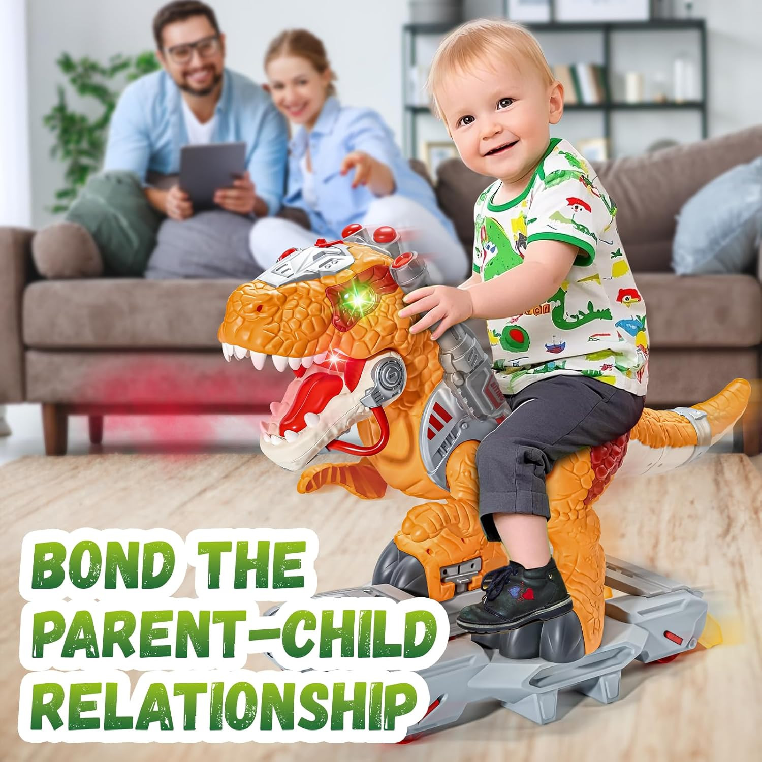 Dinosaur Ride on Toy Cars for Kids, Toddler Electric Ride on Toys with Music, Li