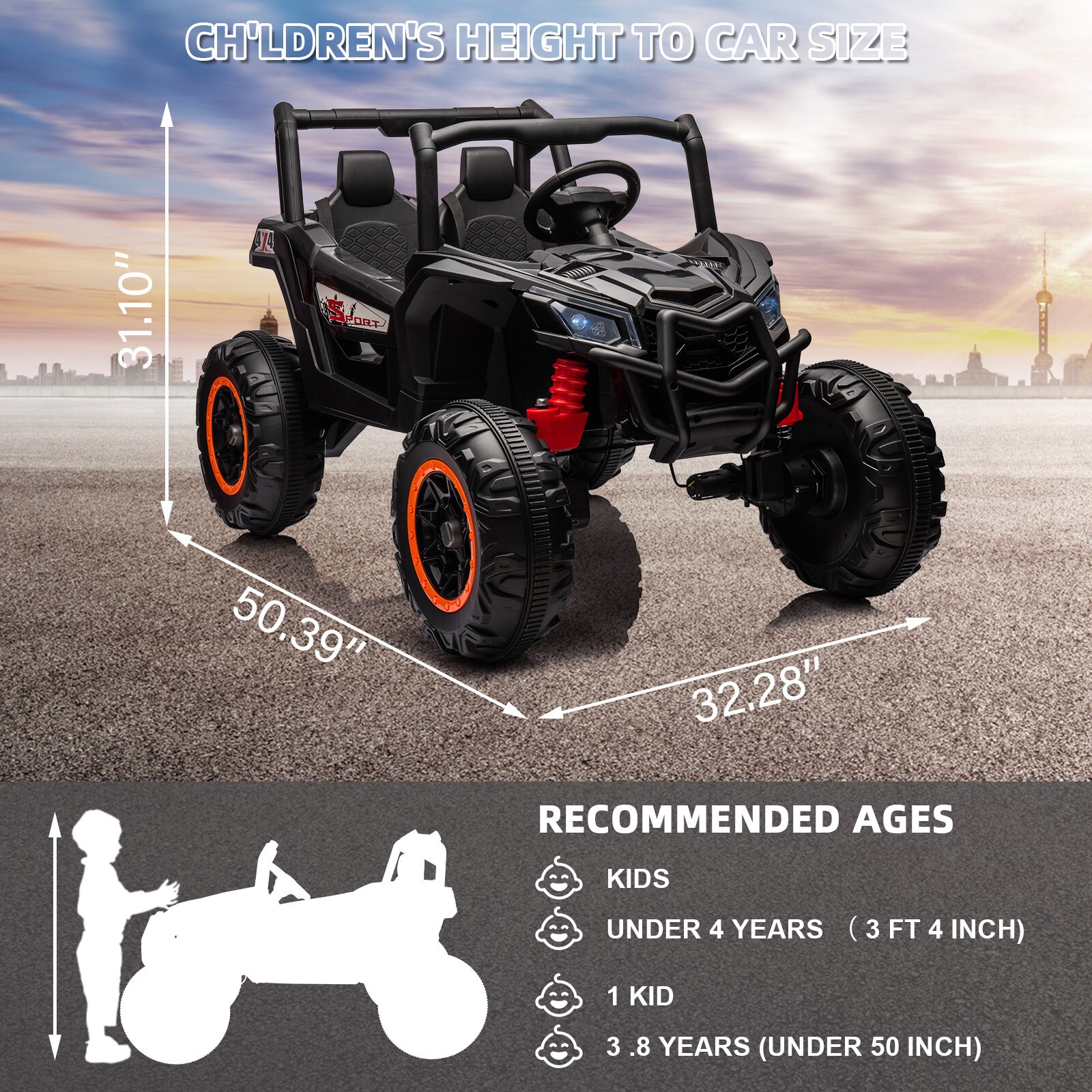 Ride On UTV Cars 2 Seater,24V 4WD Off-Road Electric Vehicles With Remote Control