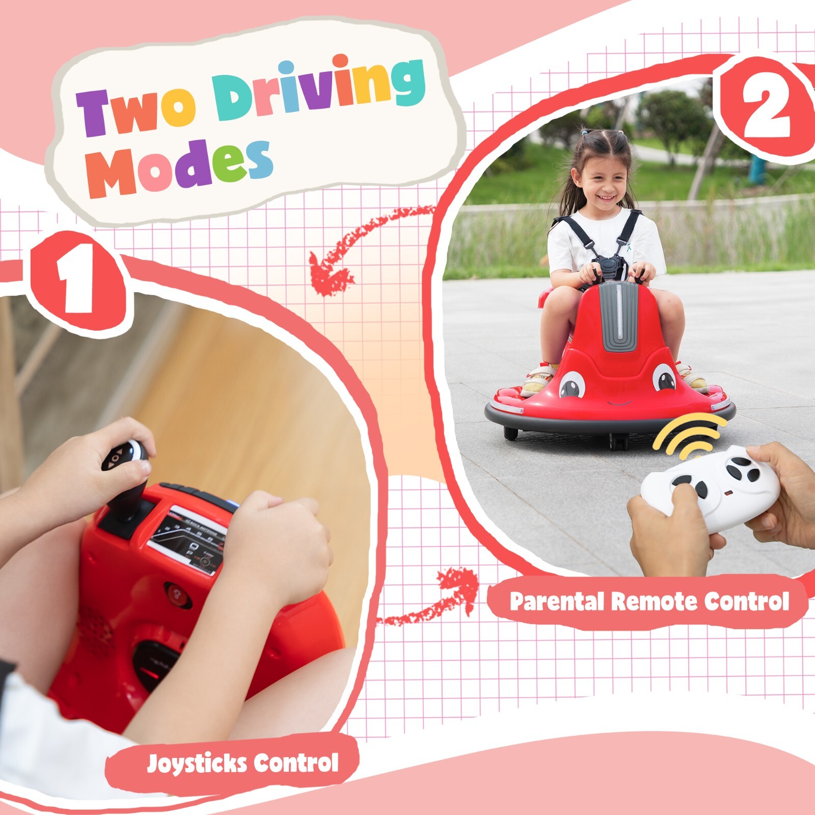TOBBI Ride on Bumper Car for kids 360° Spinning w/Remote Control LED Light Red