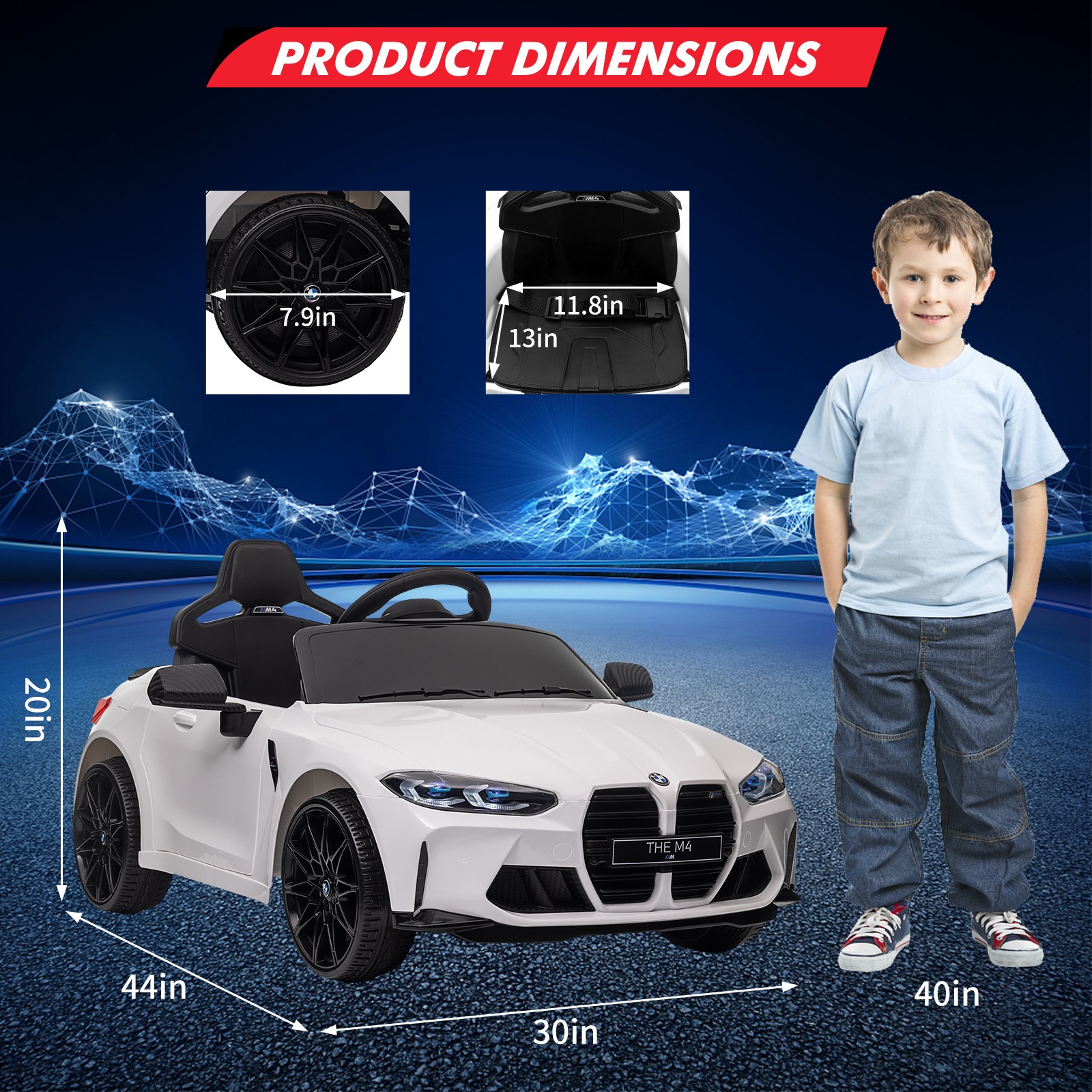 Licensed BMW M4 Electric Ride-On Car 12V for Kids w/ Twin Motors 2 Control Modes