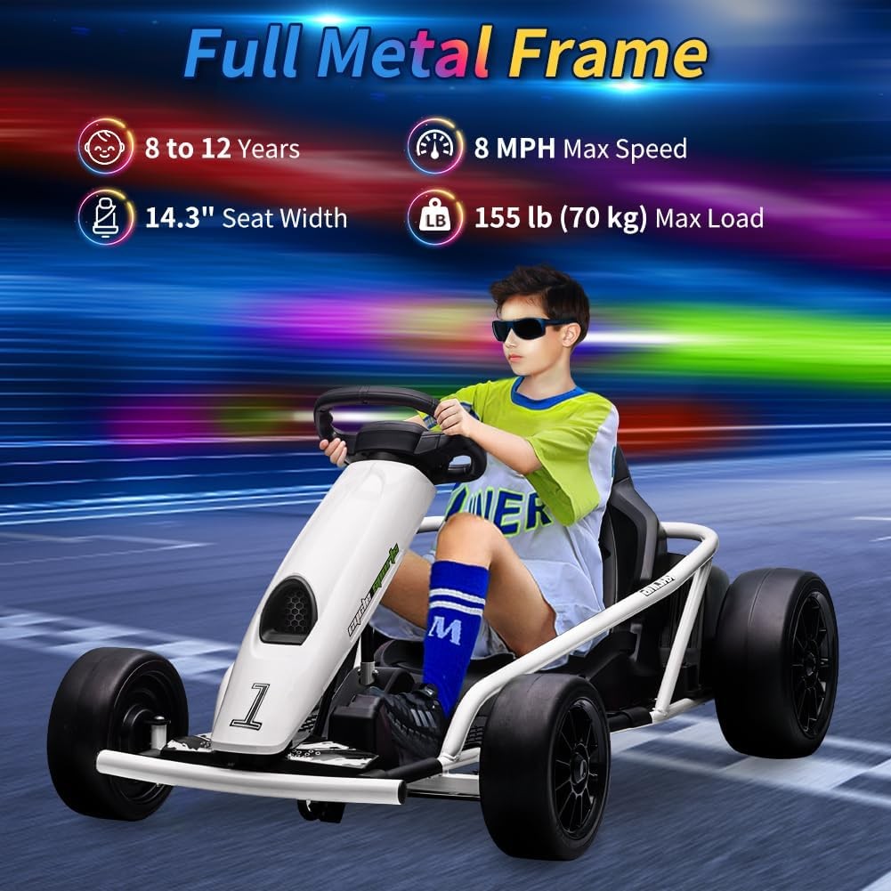 24V 9Ah Ride-on Electric Go Kart Car Toy 8.1 MPH Power Wheels Load 155 Lbs 300w