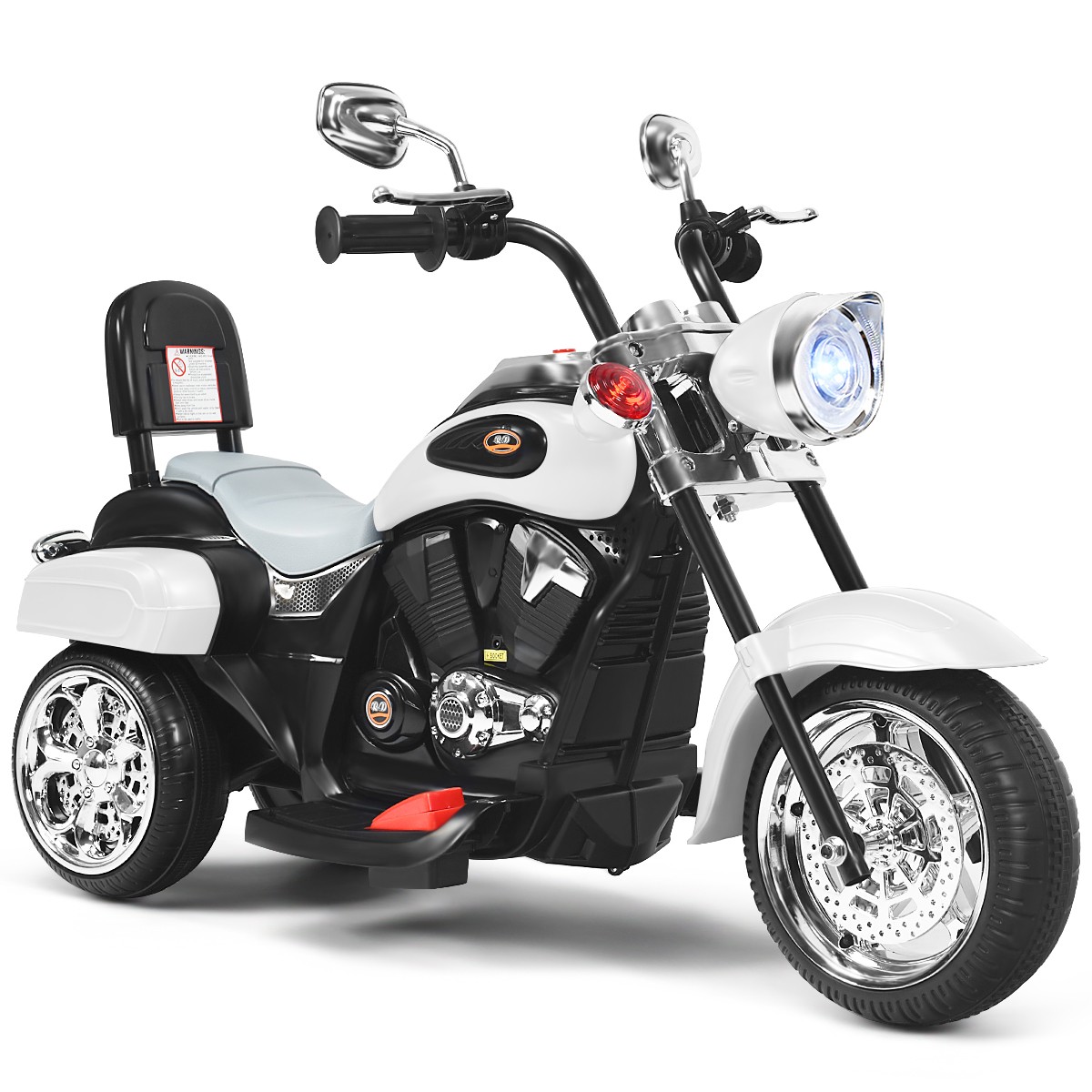 6V Kids Ride On Chopper Motorcycle 3 Wheel Trike with Headlight and Horn White