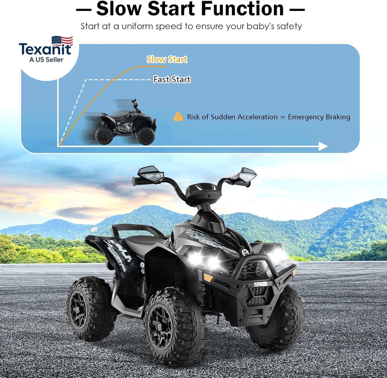 Kids Ride on ATV, 12V 4 Wheeler Quad Toy Vehicle with Music, Horn, High Low Spee