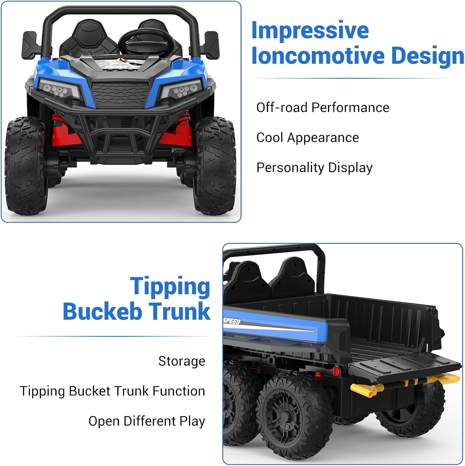 24V 4WD 6-Wheel Electric Ride On Dump Truck with Remote Control, 2 Seater Kids