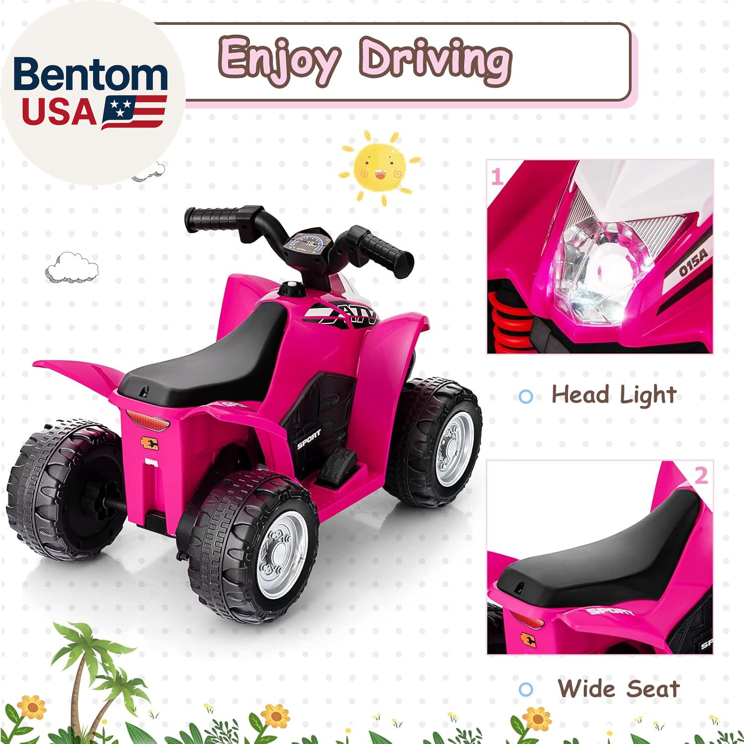 Kids Ride on ATV, 6V Electric Vehicle for Toddlers, 4 Wheeler Battery Powered Mo