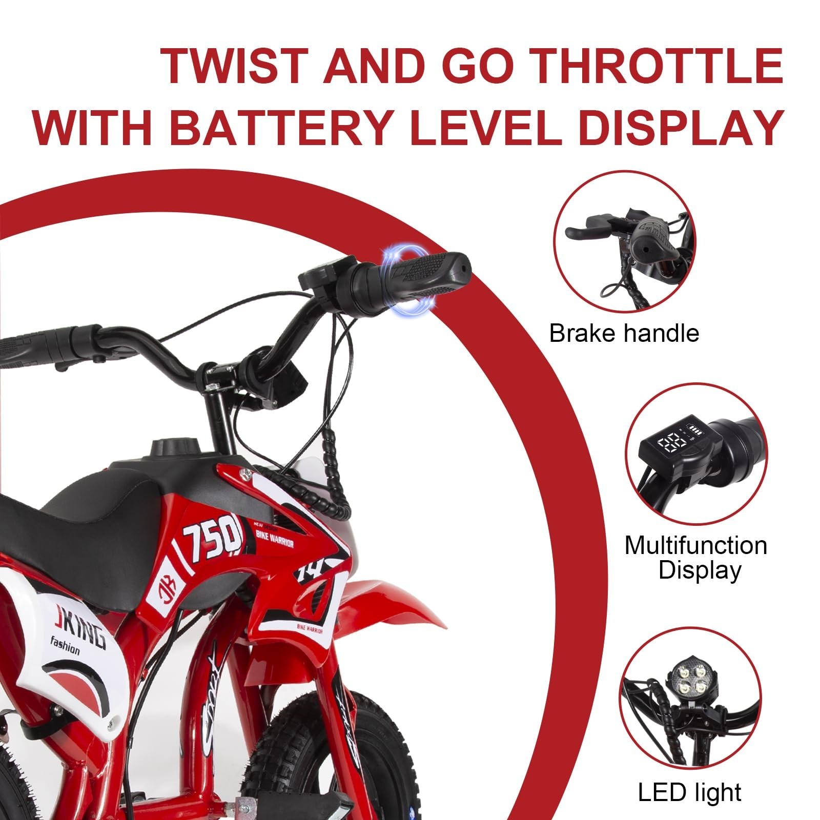 200W Kids Electric Motorcycle with Twist-Grip Throttle, 12″ Spring Suspension