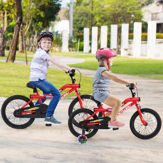 Patented 16 Inch Kids Bike with LED Lights Adjustable Carbon Steel Bicycle for 4