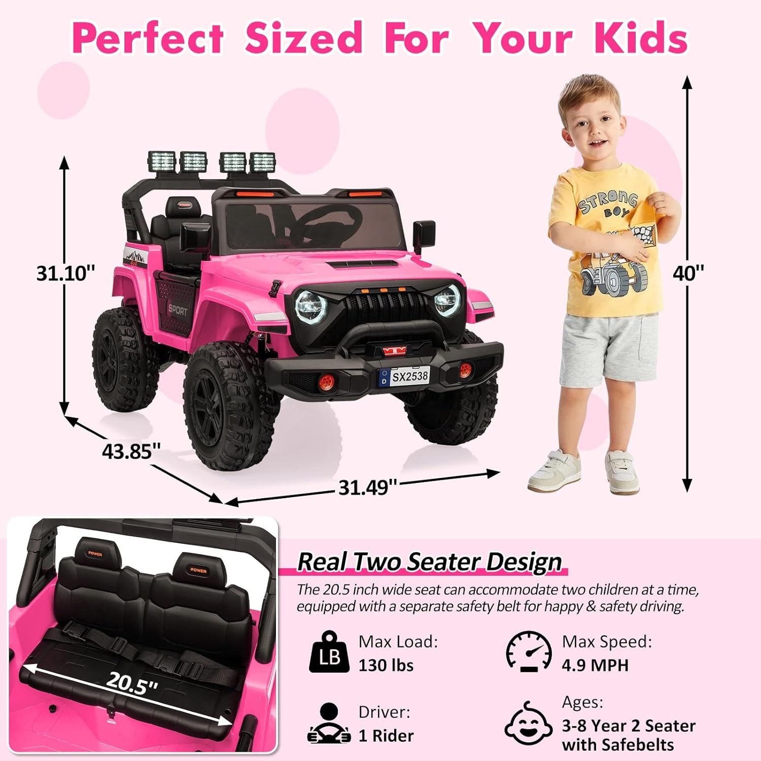 2 Seats 24V Ride On Car 4WD Electric Car Toys for Kids with Remote ＆ 7AH Battery