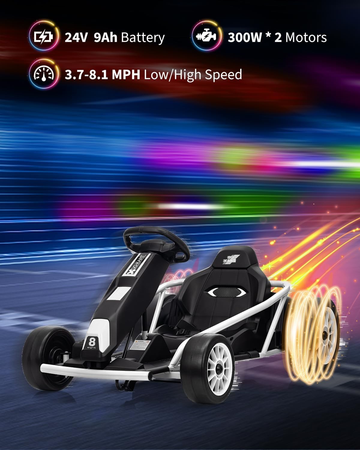 24V Ride On Go Kart for Kids 24V 9Ah Battery 2x300W Motors Electric Ride on Toys