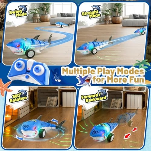 Shark Remote Control Car for Kids,2.4Ghz Electric RC Shark Toys with Glowing