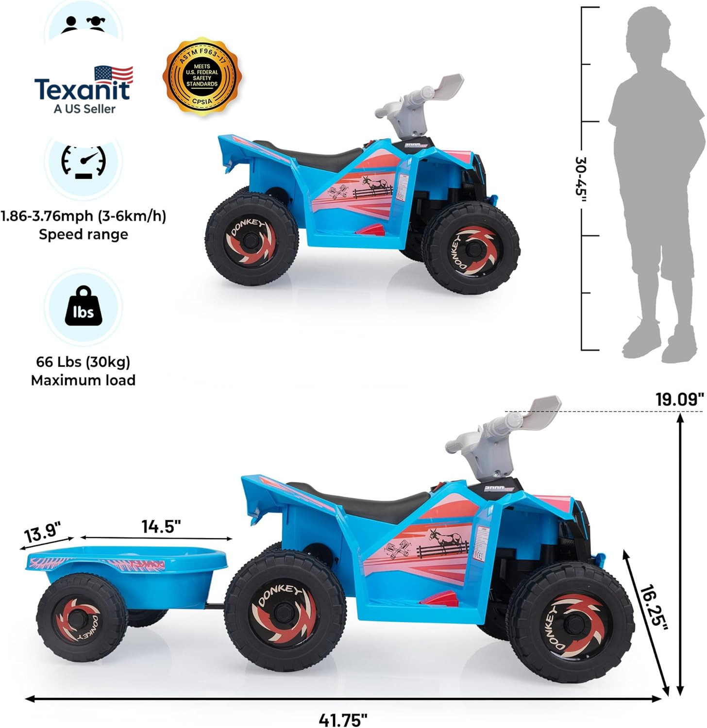 6V Electric Kids Ride on Toy Car with Trailer, Toddler 4 Wheeler Powered Vehicle