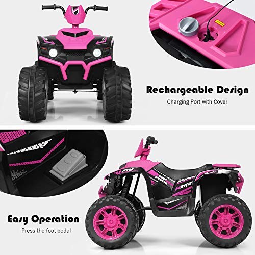 Kids ATV Battery Powered Electric Vehicle w/LED Lights, High & Low 12V Pink