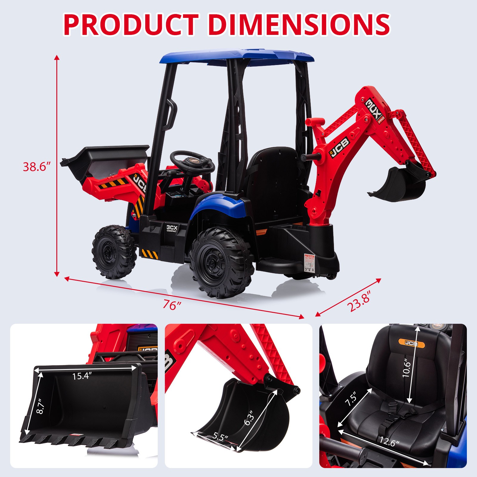 Ride on Tractor,Excavator & Bulldozer,Electric Vehicle w/ RC,Loader, Digger,Horn