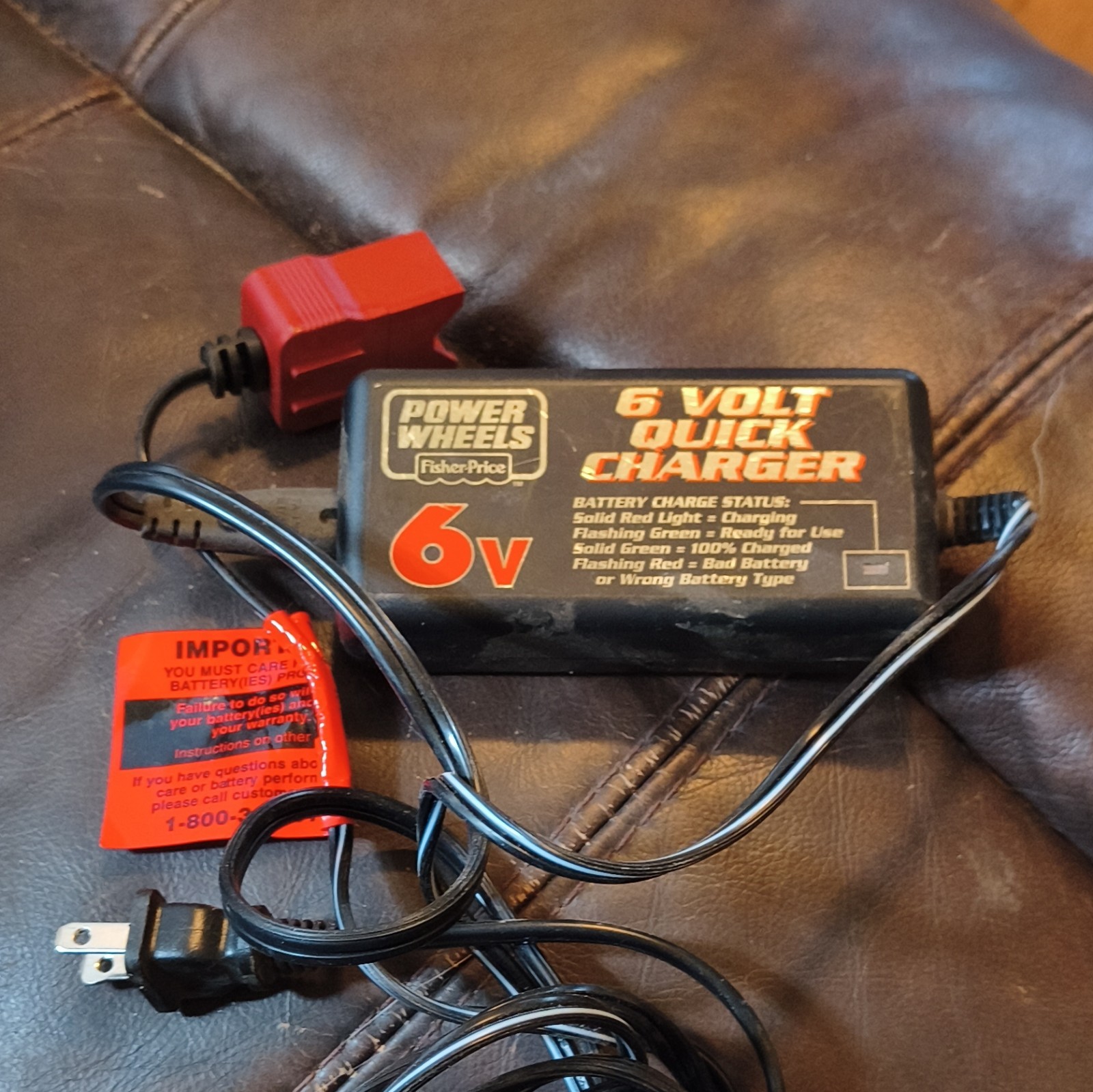 Power Wheels 6V Quick Charger Battery Charger Red Plug 00801-1484