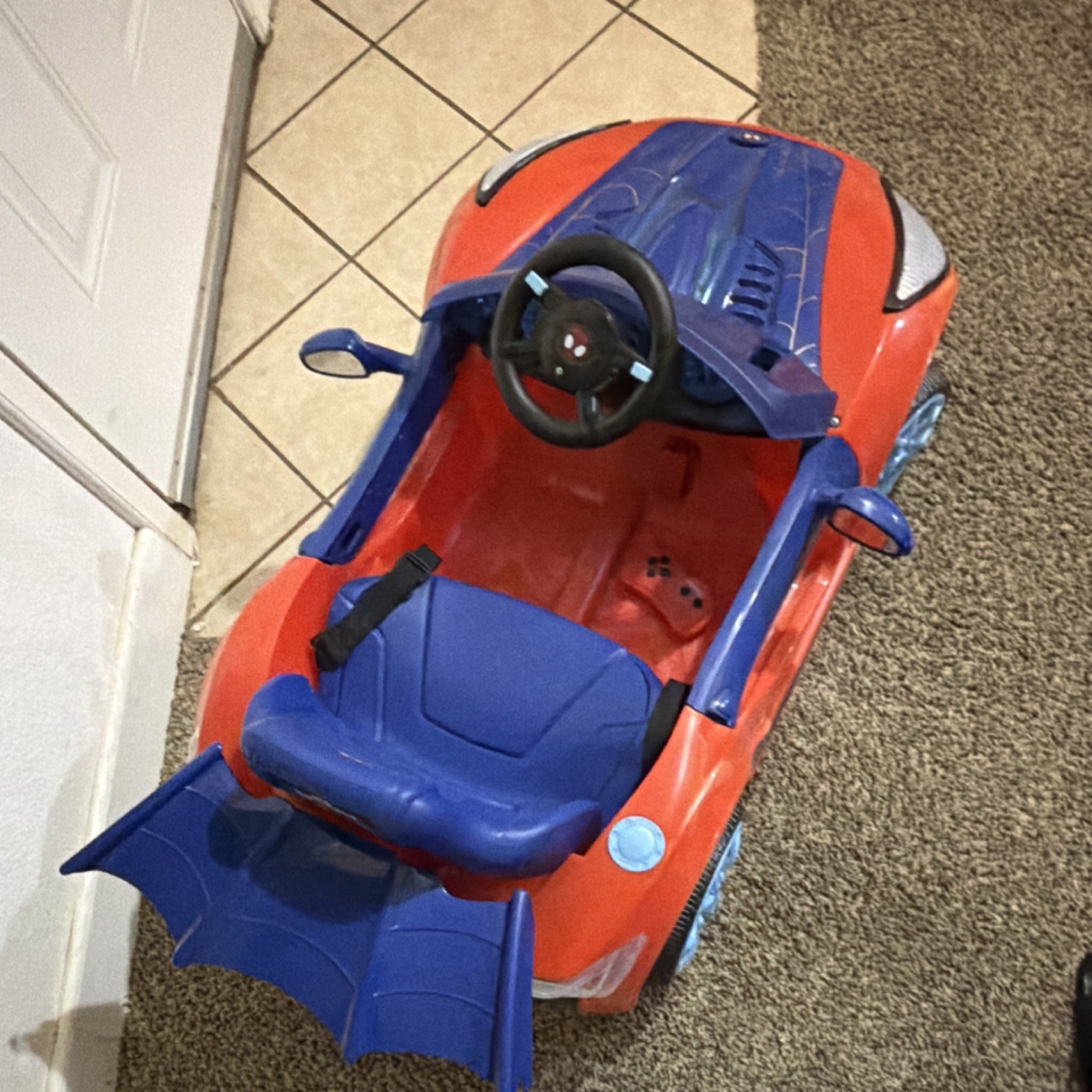 Spider-Man Battery Operated Ride-On Toy Car Blue Red for Ages 3-7
