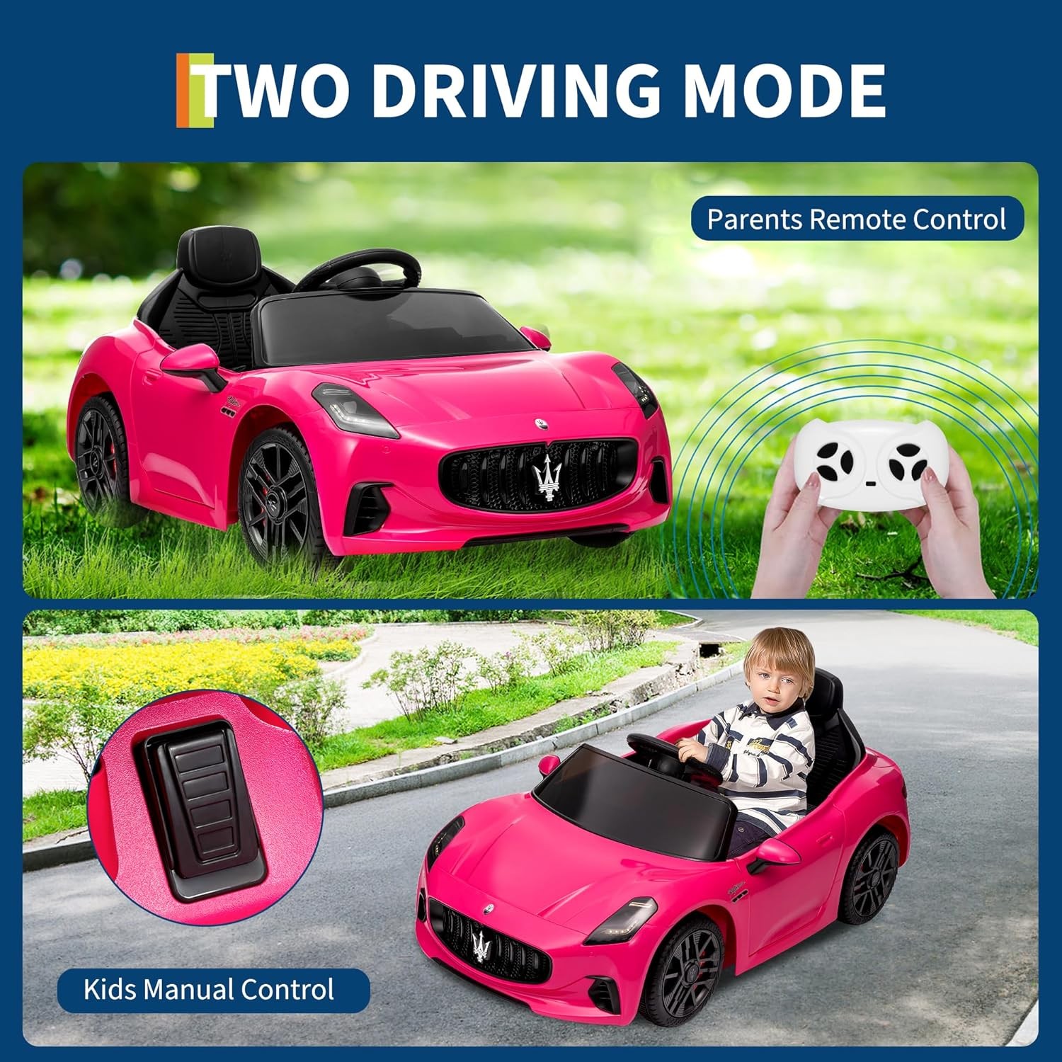 12V Licensed Maserati Ride-On Vehicle for Kids, Remote Control, High/Low Speed