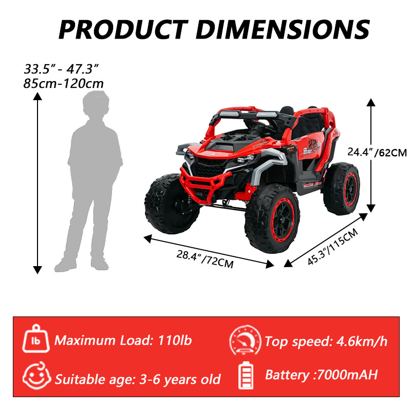 12V Kids Electric Car Truck 2 Seater Ride on UTV Toys with Remote LED Music Red
