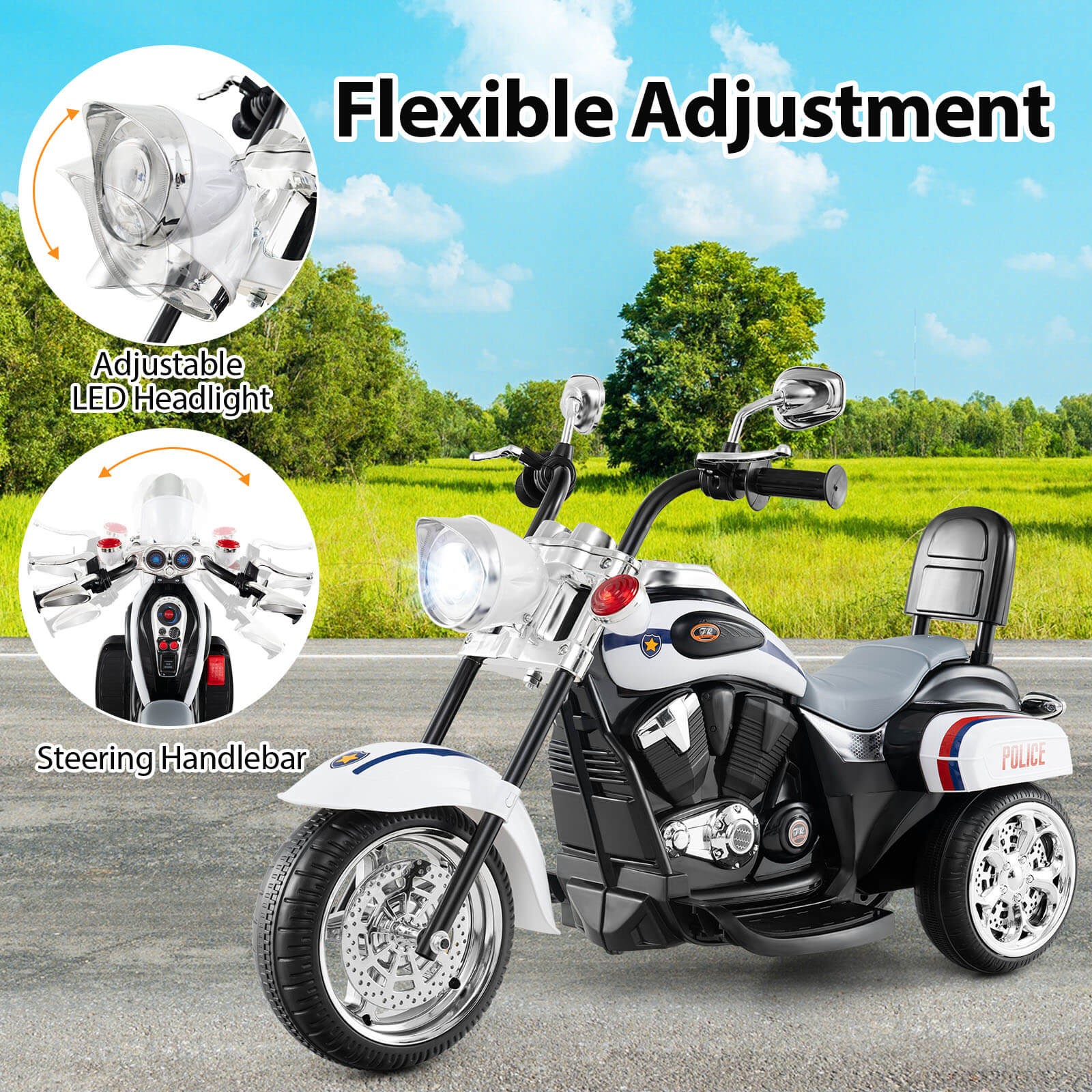 6V Kids Ride On Chopper Motorcycle 3 Wheel Trike with Headlight and Horn