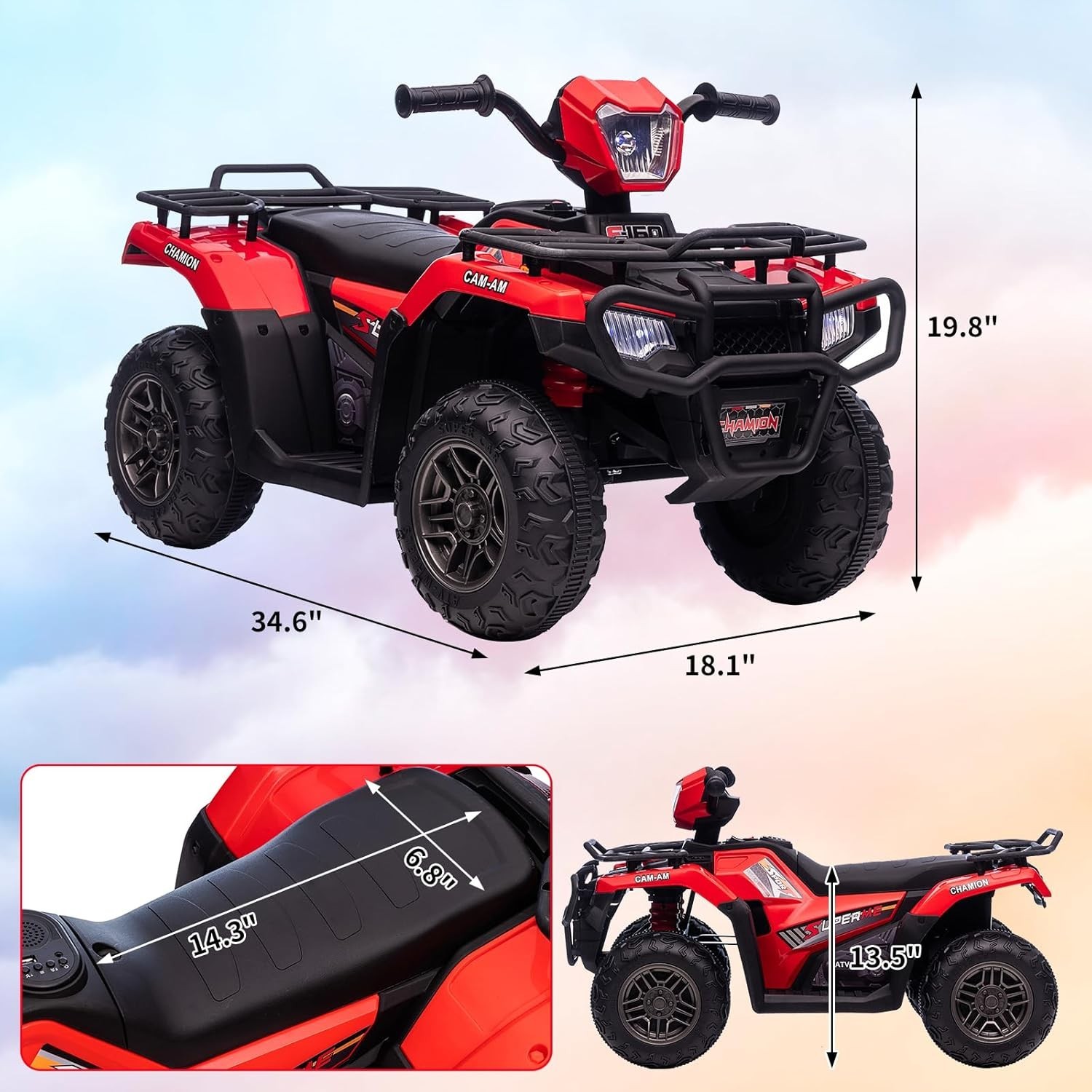 12V Kids Ride on Toy 4 Wheeler Quad Car 1.5-2.2mph Speed with Music LED Light
