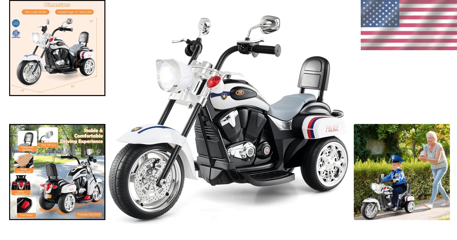 Certified Kids Motorcycle w/ Headlight & Horn
